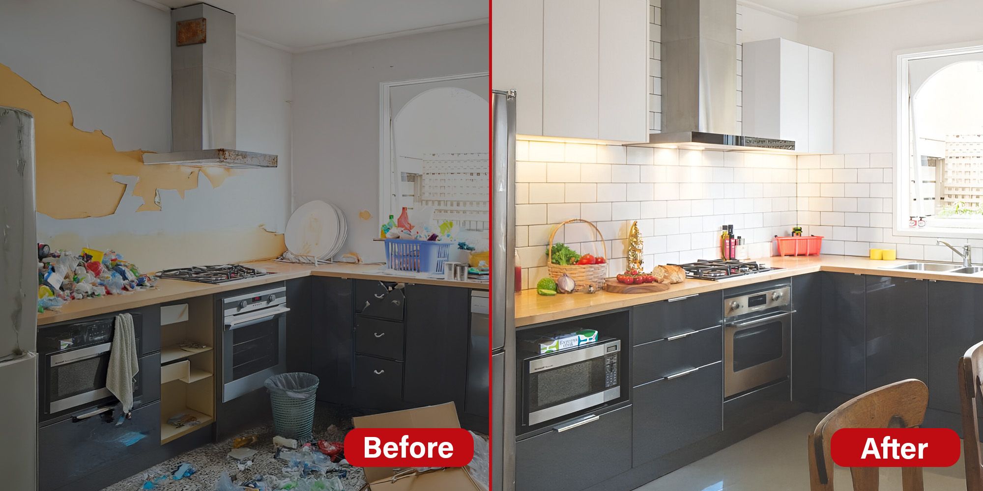 Before and After image of kitchen renovation