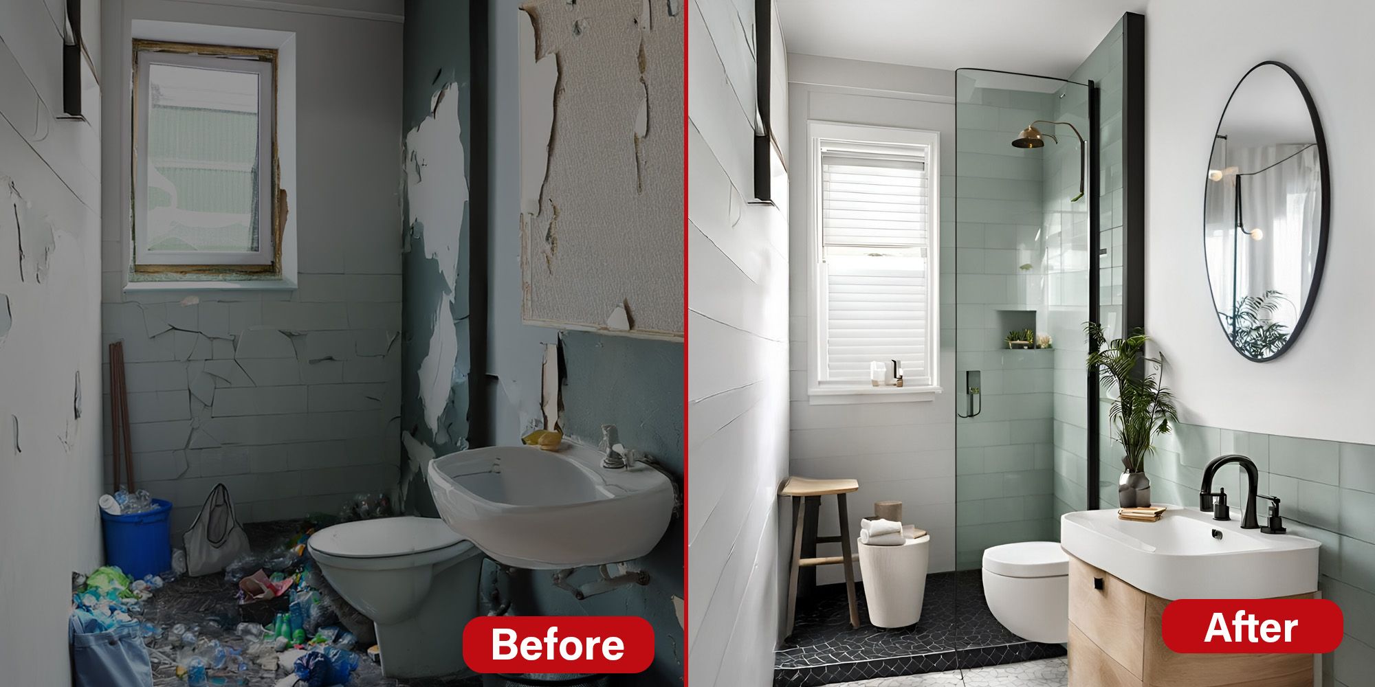 Before and After image of bathroom renovation