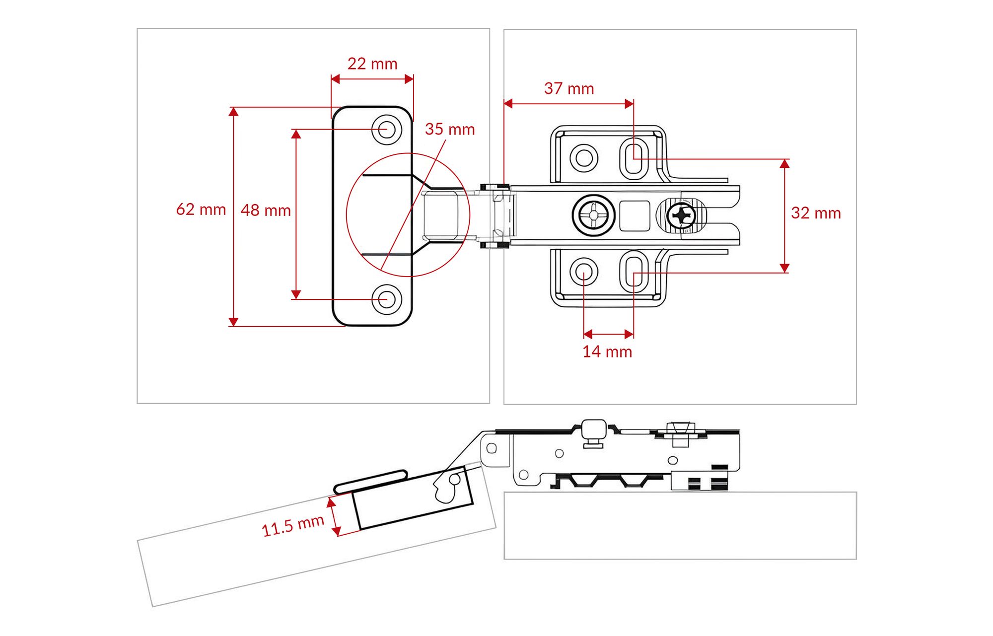 35mm Euro Hinge Sizing Diagram
