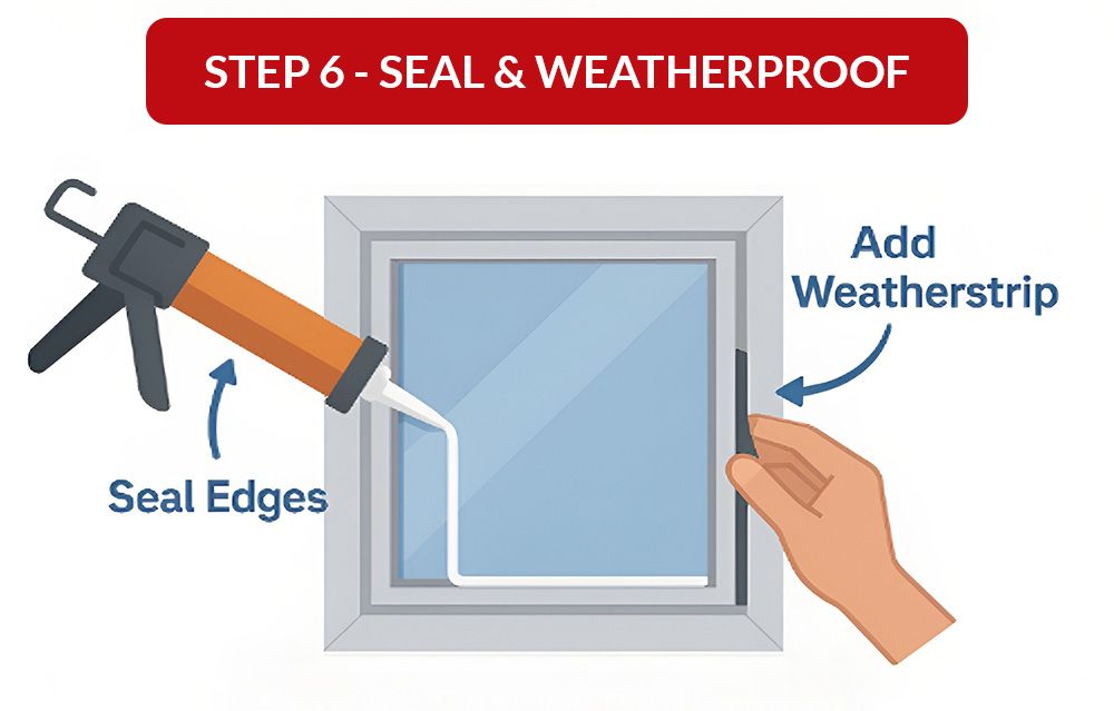  Seal with caulk and add weatherstripping