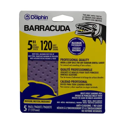 Sanding Disc Barracuda 5" Aluminum Oxide Hook and Loop 120 Grit Medium Purple Sanding Disc Barracuda 5" Aluminum Oxide Hook and Loop 120 Grit Medium Purple