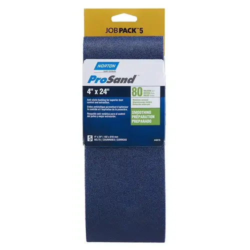Sanding Belt, 4 in W, 24 in L, 80 Grit, Medium, Zirconia Aluminum Abrasive - pack of 5