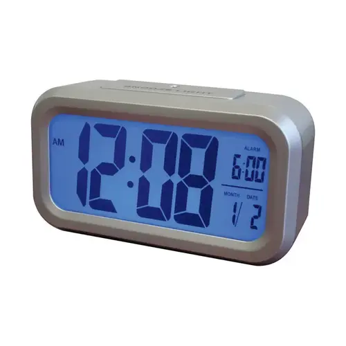 Alarm Clock 5.3" Silver Digital Silver Alarm Clock 5.3" Silver Digital Silver