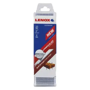 Lenox 20530B656R Wood Bi-Metal Reciprocating Saw Blade, 6 in L x 3/4 in W x 0.050 in Thick, 6 TPI, 25 EA/PK White
