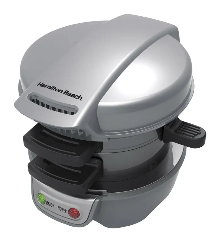 HAMILTON BEACH Breakfast Sandwich Maker 5.6 L X 6.3 W Metal Nonstick Surface Gray/Black 25475 HAMILTON BEACH Breakfast Sandwich Maker 5.6 L X 6.3 W Metal Nonstick Surface Gray/Black 25475