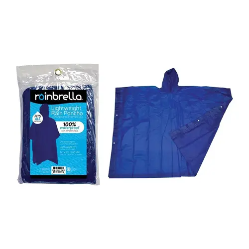 Rain Poncho Blue PVC One Size Fits All Blue Rain Poncho Blue PVC One Size Fits All Blue
