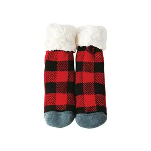 Pudus LJ-RD-C Slipper Socks Plaid Acrylic/Polyester Multicolored