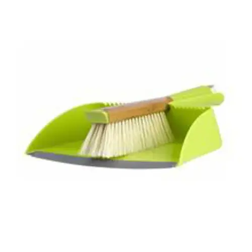 Dustpan and Brush Set Clean Team Bamboo/Plastic Handheld Green Pair