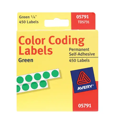 Color Coding Label 0.25" H X 1/4" W Round Green Green