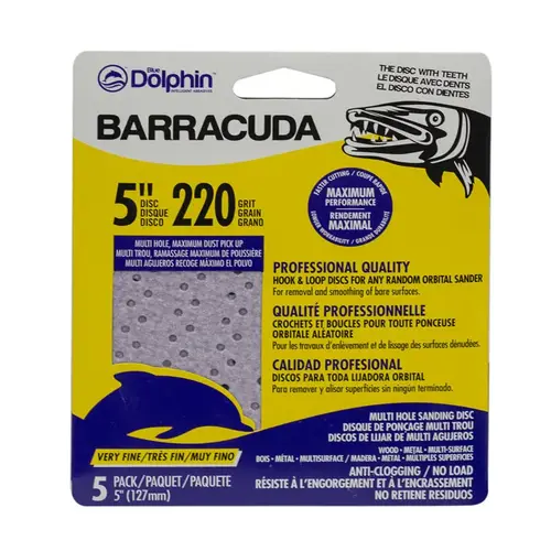 Sanding Disc Barracuda 5" Aluminum Oxide Hook and Loop 220 Grit Very Fine Purple Sanding Disc Barracuda 5" Aluminum Oxide Hook and Loop 220 Grit Very Fine Purple