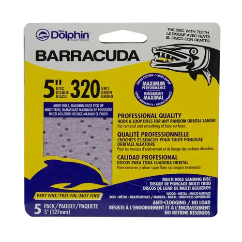 Sanding Disc Barracuda 5" Aluminum Oxide Hook and Loop 320 Grit Very Fine Purple Sanding Disc Barracuda 5" Aluminum Oxide Hook and Loop 320 Grit Very Fine Purple