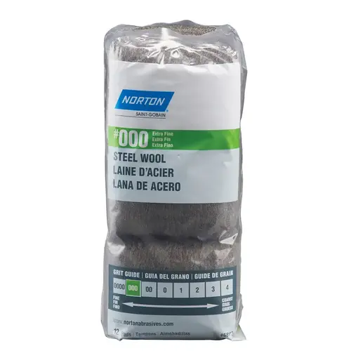 076607 Abrasive Wool, 2-1/2 in L, 4 in W, 000 Grit, Extra Fine 076607 Abrasive Wool, 2-1/2 in L, 4 in W, 000 Grit, Extra Fine