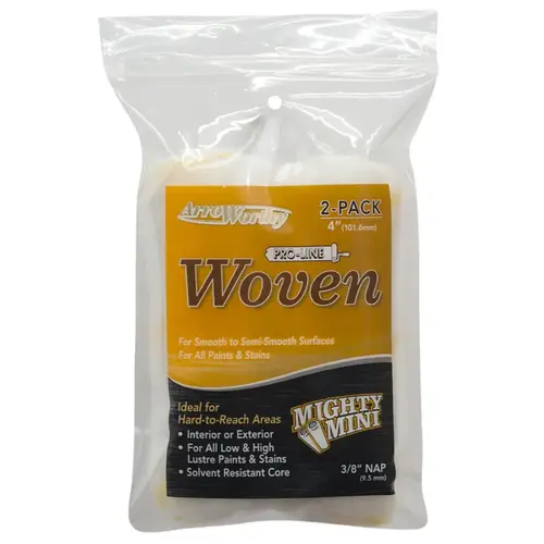 Paint Roller Cover Pro-Line Woven 4" W X 3/8" S Mini Gold/Whit - 2 per pack x12 packs Paint Roller Cover Pro-Line Woven 4" W X 3/8" S Mini Gold/Whit - 2 per pack x12 packs