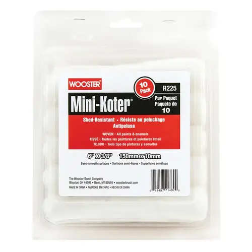 Paint Roller Cover Mini-Koter Fabric 6" W X 3/8" S Mini White Paint Roller Cover Mini-Koter Fabric 6" W X 3/8" S Mini White