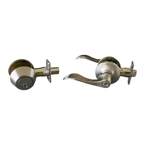 Entry Lever and Deadbolt Set Stratford Wave Satin Nickel 1-3/4" Satin Nickel