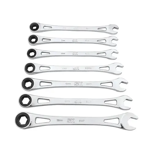 Ratcheting Combination Wrench Set X-Frame 6 Point Metric Silver Ratcheting Combination Wrench Set X-Frame 6 Point Metric Silver