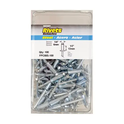Rivets 1/4" D X 1/2" Steel Silver Silver Rivets 1/4" D X 1/2" Steel Silver Silver