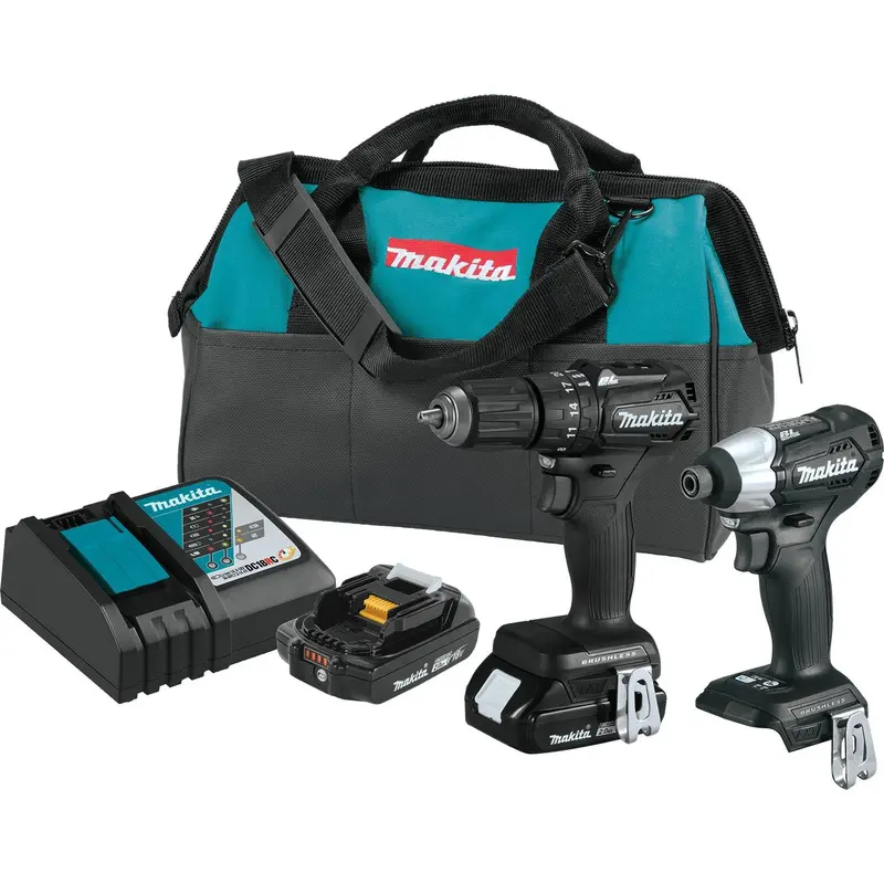 Makita Compact Hammer Drill and Impact Driver Kit LXT 18 V Cordless Brushless 2 Tool CX202RB Makita Compact Hammer Drill and Impact Driver Kit LXT 18 V Cordless Brushless 2 Tool CX202RB