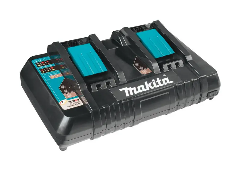 Makita Dual Port Battery Charger 120 VAC Input 14.4 18 V Output 2 to 6 Ah Battery Included: No DC18RD Makita Dual Port Battery Charger 120 VAC Input 14.4 18 V Output 2 to 6 Ah Battery Included: No DC18RD