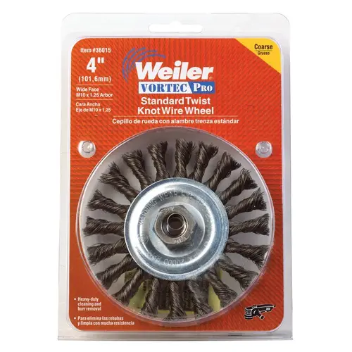Wire Wheel Brush, 4 in Dia, M10 x 1.25 Arbor/Shank, Steel Bristle Wire Wheel Brush, 4 in Dia, M10 x 1.25 Arbor/Shank, Steel Bristle