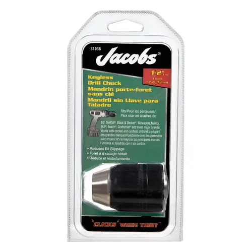Drill Chuck: 1/16 to 1/2" Capacity, Threaded Mount, 1/2-20 Drill Chuck: 1/16 to 1/2" Capacity, Threaded Mount, 1/2-20