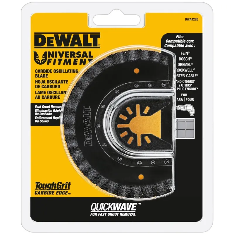 DEWALT Oscillating Grout Removal Blade Universal Fitment Carbide Grit Fast Cut Semi-Circle Black DWA4220