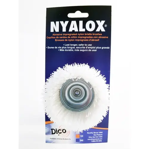 Cup Brush Nyalox 2.5" D X 1/4" S X 1/4 D Crimped Nylon Mandrel Mounted 4500 rpm