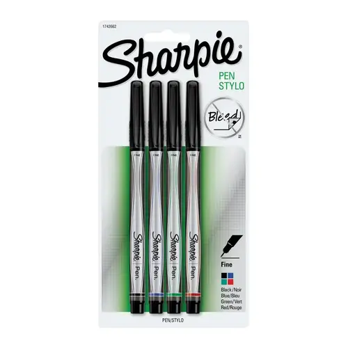 Fine Point Ink Pens, Black, Blue, Green, & Red. 4-Pk. Fine Point Ink Pens, Black, Blue, Green, & Red. 4-Pk.