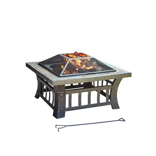 Fire Pit 30" W Steel American Flag Square Wood Fire Pit 30" W Steel American Flag Square Wood