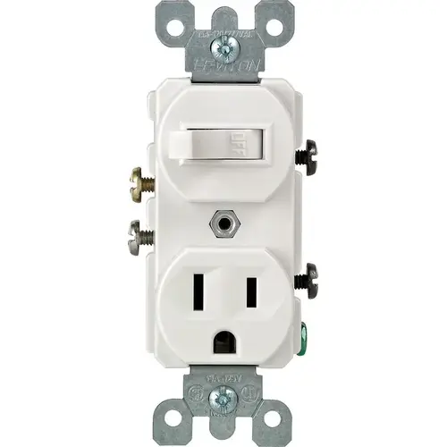 Switch & Receptacle 15 amps Single Pole Combination White White Switch & Receptacle 15 amps Single Pole Combination White White