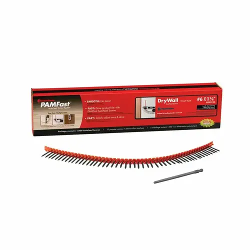 Collated Drywall Screws PAMFast No. 6 X 1-5/8" L Phillips Black Phosphate Collated Drywall Screws PAMFast No. 6 X 1-5/8" L Phillips Black Phosphate