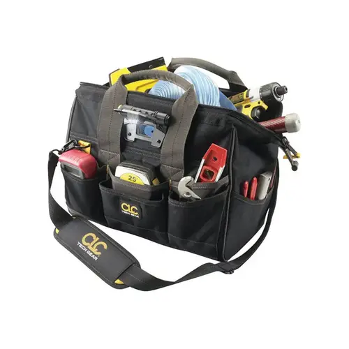 Tech Gear BIGMOUTH Tool Bag with Integrated LED Light, 8 in W, 11-1/2 in D, 14 in H, 29-Pocket, Polyester Black Tech Gear BIGMOUTH Tool Bag with Integrated LED Light, 8 in W, 11-1/2 in D, 14 in H, 29-Pocket, Polyester Black