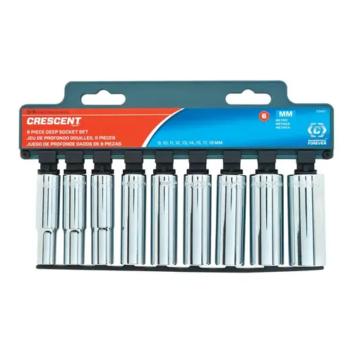 Deep Well Socket Set Assorted Sizes S X 3/8" drive S Metric 6 Point Deep Polished Chrome Deep Well Socket Set Assorted Sizes S X 3/8" drive S Metric 6 Point Deep Polished Chrome