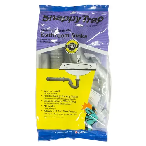 Single Sink Drain Kit Universal 1-1/2" or 1-1/4" D PVC Gray