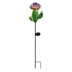 REGAL ARTS & GIFTS 12498 Solar Garden Stake Multicolored Acrylic/Metal 35.5" H Barrel Cactus Multicolored