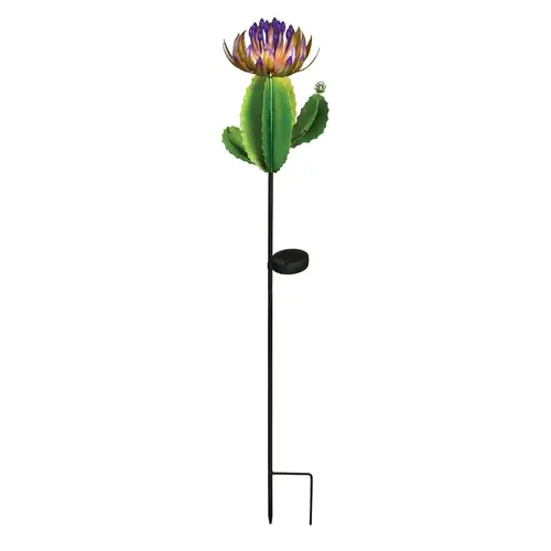 Solar Garden Stake Multicolored Acrylic/Metal 35.5" H Barrel Cactus Multicolored