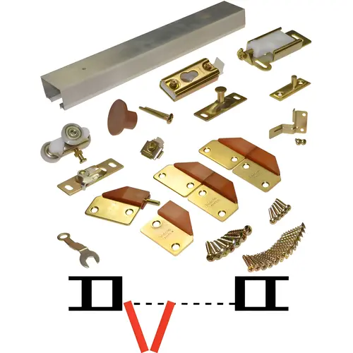 Top Mounted Bifold Hardware Kit, Aluminum Material, 96" Track Length, 4 Panels, 1-1/8" To 1-3/4" Panel Thickness