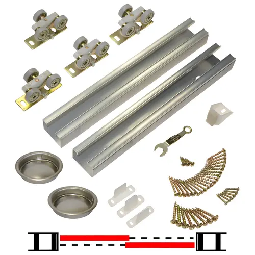 Two Door 72" Heavy Duty Bypass Track and Hardware for 1" or Thicker Doors to 200 Pounds Two Door 72" Heavy Duty Bypass Track and Hardware for 1" or Thicker Doors to 200 Pounds