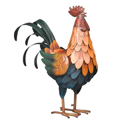 Statue Multicolored Metal 15.75" H Golden Rooster Multicolored