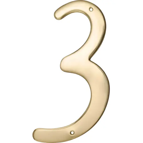 House Address Number 3, Nail-On, Brass, 4 In.