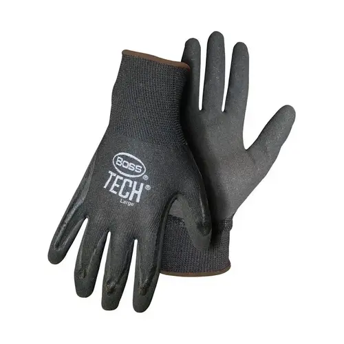 TECH Gloves, L, Knit Wrist Cuff, Foam-Nitrile Coating, Nylon Glove, Black TECH Gloves, L, Knit Wrist Cuff, Foam-Nitrile Coating, Nylon Glove, Black