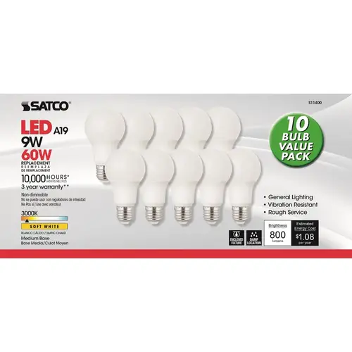 LED Bulb . A19 E26 (Medium) Soft White 60 W Frosted