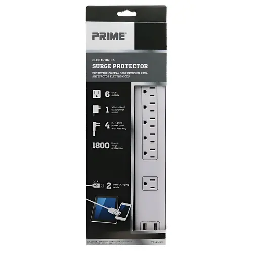 Surge Protector with USB Port 1800 J 4 ft. L 6 outlets White