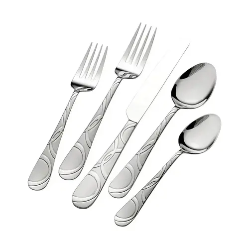 Flatware Set Silver Stainless Steel Swirl Pattern on handle Silver Flatware Set Silver Stainless Steel Swirl Pattern on handle Silver