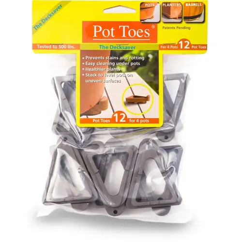 Pot Toes 0.5" H Gray Plastic Gray