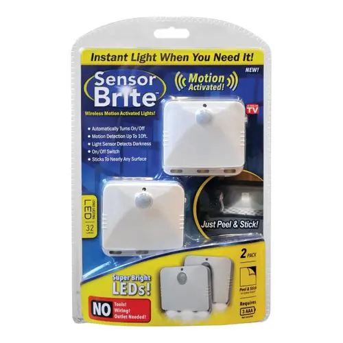 Night Light w/Sensor As Seen On TV Automatic Battery Powered LED White Pair