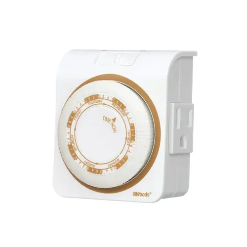 Mechanical Timer, 15 A, 125 V, 1875 W, 7 days Time Setting, 6 On/Off Cycles Per Day Cycle, White Mechanical Timer, 15 A, 125 V, 1875 W, 7 days Time Setting, 6 On/Off Cycles Per Day Cycle, White