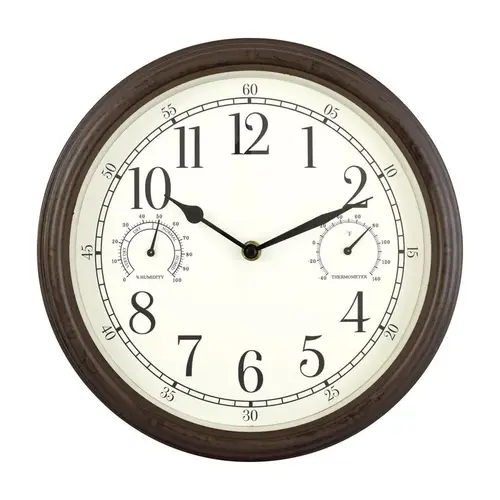 Clock/Thermometer/Hygrometer 12" L X 12" W Indoor and Outdoor Classic Analog Brown Clock/Thermometer/Hygrometer 12" L X 12" W Indoor and Outdoor Classic Analog Brown