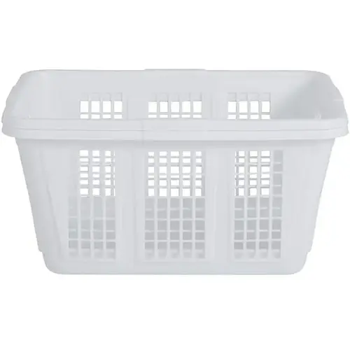 Laundry Basket, 1.6 bu Capacity, Plastic, White, 1-Compartment Laundry Basket, 1.6 bu Capacity, Plastic, White, 1-Compartment