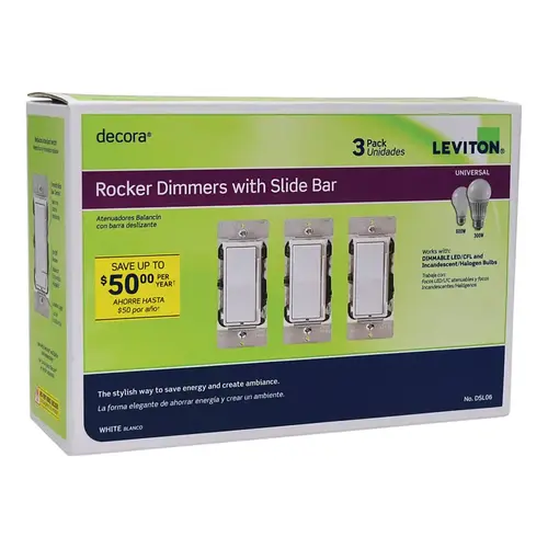 Dimmer Switch Decora White 600 W Rocker White Dimmer Switch Decora White 600 W Rocker White